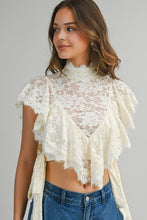 Load image into Gallery viewer, Sheer Floral Lace Mock Neck Cropped Blouse