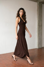 Load image into Gallery viewer, Stretch Ruched Halter Maxi Dress With Draped Hem