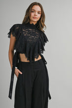 Load image into Gallery viewer, Sheer Floral Lace Mock Neck Cropped Blouse