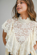 Load image into Gallery viewer, Sheer Floral Lace Mock Neck Cropped Blouse