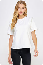 Load image into Gallery viewer, Pearl and Lace Embellished Short Sleeve Tee
