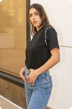 Load image into Gallery viewer, Pearl and Lace Embellished Short Sleeve Tee