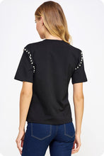 Load image into Gallery viewer, Pearl and Lace Embellished Short Sleeve Tee