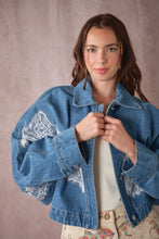 Load image into Gallery viewer, Lace Trim Dolman Denim Jacket