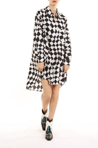 Checker Printed High Low Shirt Dress
