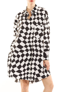Checker Printed High Low Shirt Dress