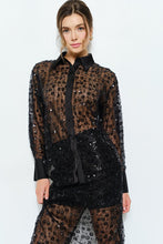 Load image into Gallery viewer, Long Sleeve Sequin Embroidered Mesh Shirt