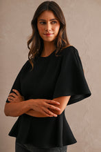Load image into Gallery viewer, Scuba Round Neck Peplum Hem Top