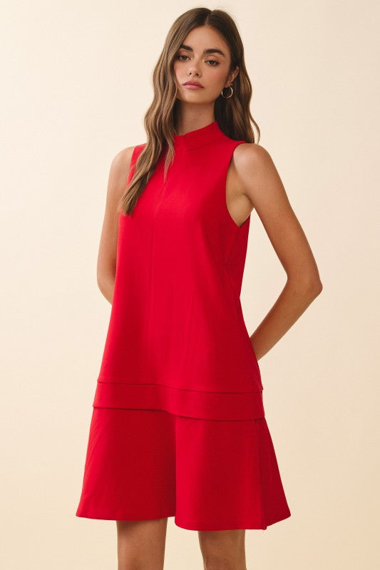 Sleeveless Mock Neck Layered Hem Dress