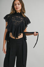 Load image into Gallery viewer, Sheer Floral Lace Mock Neck Cropped Blouse

