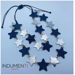 Indumenti Leather Denim Stars Necklace