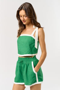 Color Block Bow Strap Top with Short Set