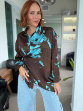 Load image into Gallery viewer, Abstract Brushstroke Asymmetric Drape Blouse
