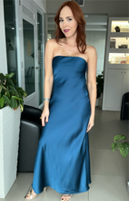 Load image into Gallery viewer, Teal Strapless Bias Cut Maxi Dress
