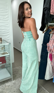 Aqua Wide Leg Denim Jumpsuit