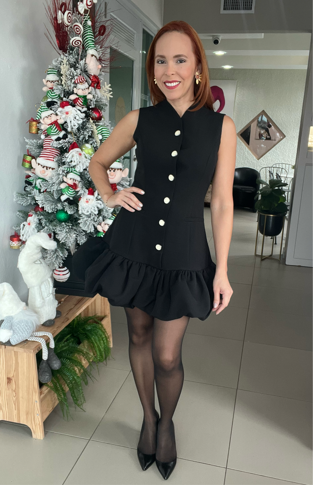 Bubble Hem Buttoned Mini Dress