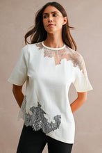 Load image into Gallery viewer, Relaxed Short Sleeve Asymmetric Lace Mix Cotton Top
