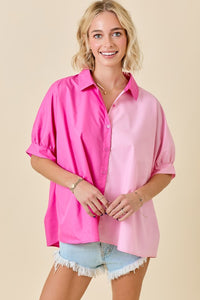 Colorblock Oversized  Button Down Shirt