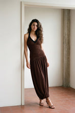 Load image into Gallery viewer, Stretch Ruched Halter Maxi Dress With Draped Hem
