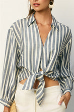 Load image into Gallery viewer, Chambray Stripe Front Knot Top

