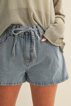 Load image into Gallery viewer, Paperbag Denim Shorts with  Waist Tie
