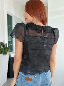 Scallop Embroidered Organza Blouse Top