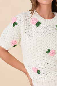 Crochet Rose Flower Sweater Knit