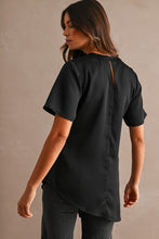 Load image into Gallery viewer, Santin Side Button Draped 
Asymmetric Hem Top
