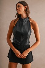 Load image into Gallery viewer, Faux Leather Fitted Halter Front Zipper Top
