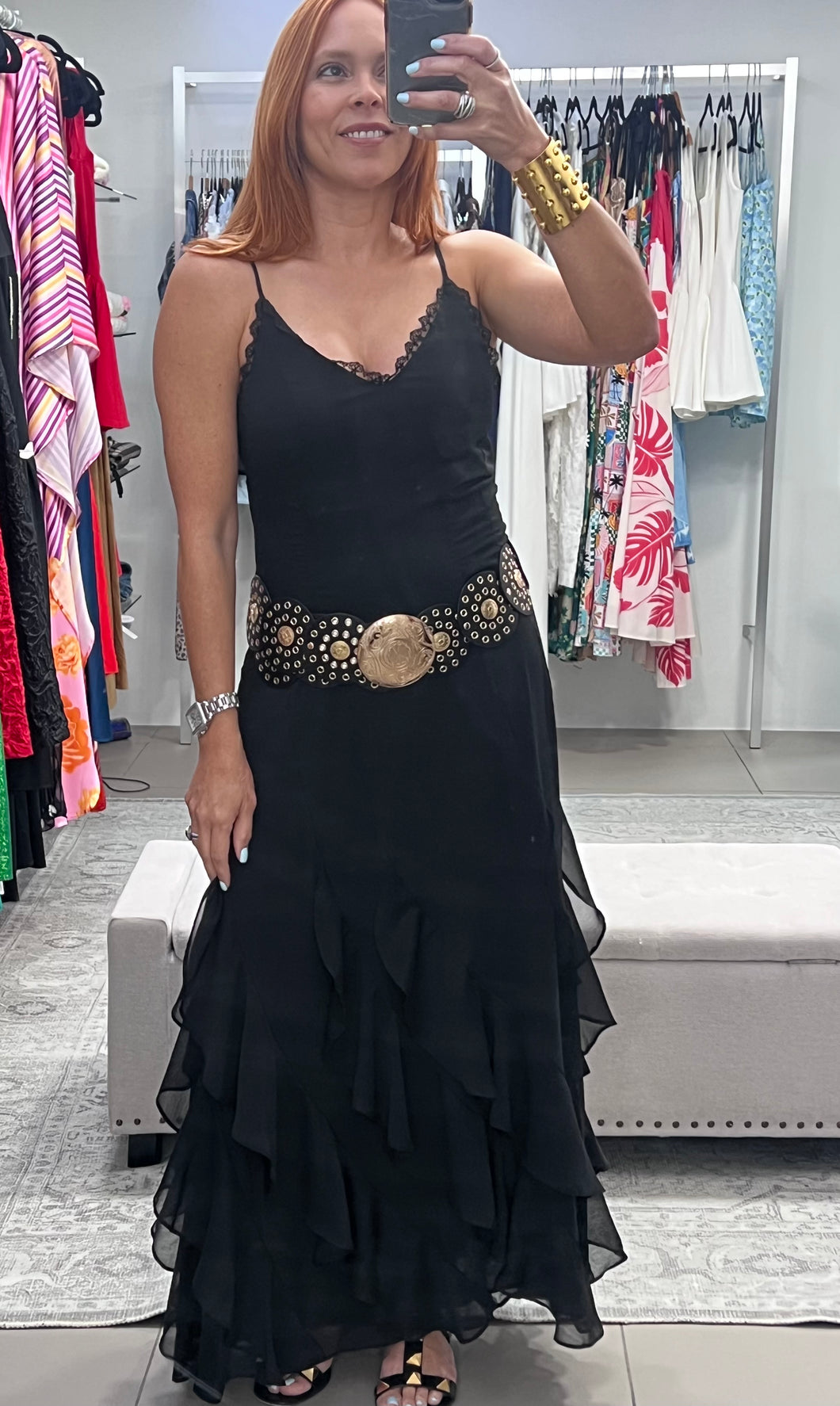 Lace V Neck Ruffled Cami Dress