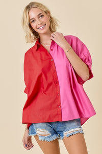 Colorblock Oversized  Button Down Shirt