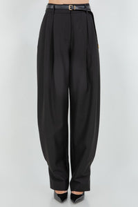 Pleated Trousers With Tapered Leg Opening