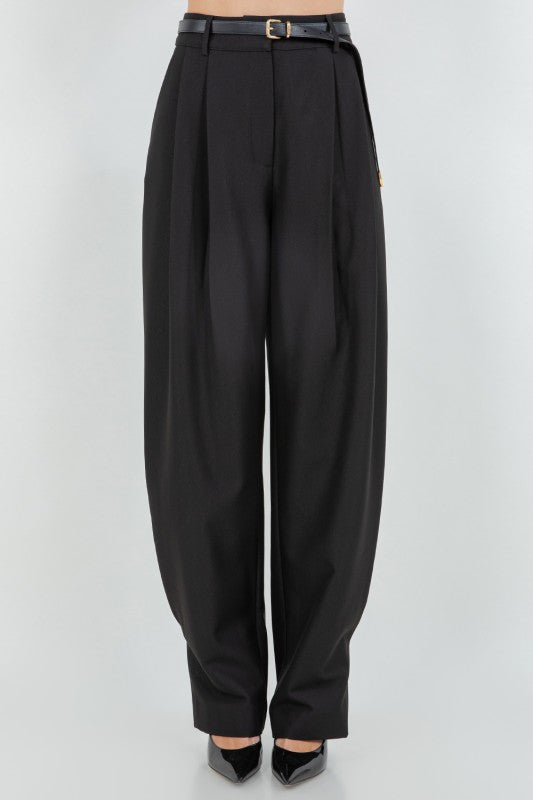 Pleated Trousers With Tapered Leg Opening