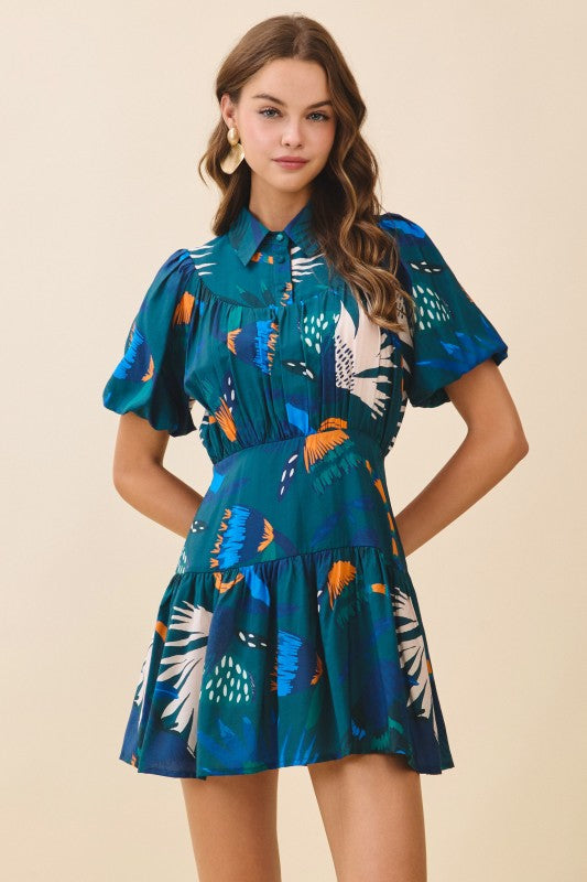 Abstract Print Fit And Flare Mini Dress