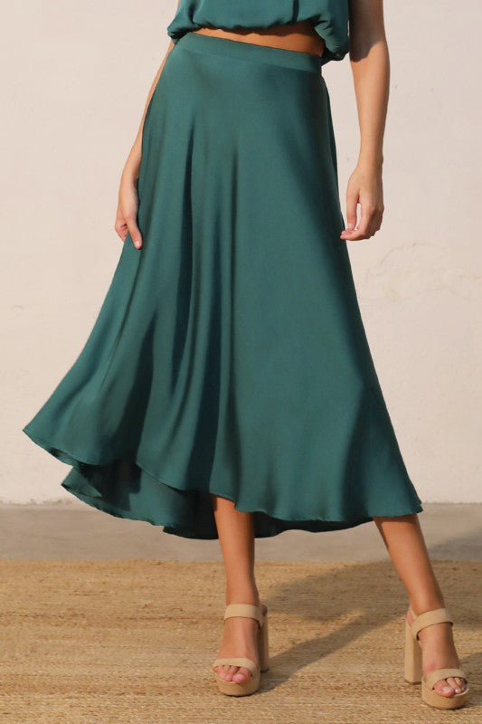 Silk Midi Swing Skirt