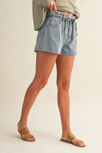 Load image into Gallery viewer, Paperbag Denim Shorts with  Waist Tie
