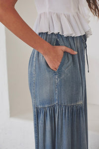 Ruffled Side Washed Denim Wide