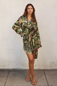 Tropical Leaves Print Shirt Dress