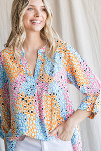 Colorful Print Collarless Top