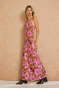 Sepia Petals Drape Detail Maxi Dress