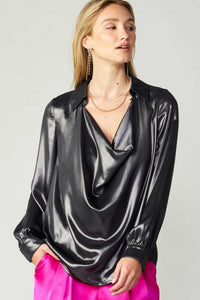 Metallic Cowl Neck Blouse