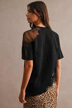 Load image into Gallery viewer, Relaxed Short Sleeve Asymmetric Lace Mix Cotton Top
