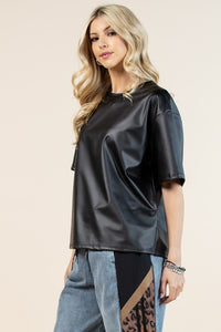 Faux Leather Oversize Short Tee