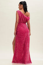 Load image into Gallery viewer, Velvet Sequin Drape Maxi Dress
