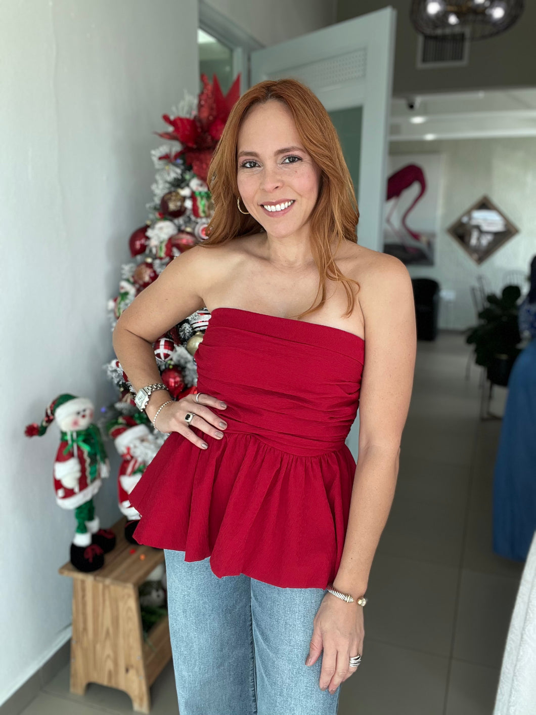 Bodice Strapless Peplum Top