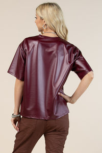 Faux Leather Oversize Short Tee