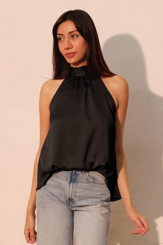 Hammered Satin Halter Bubble Top