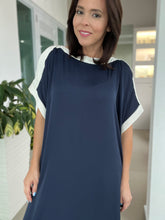 Load image into Gallery viewer, Navy Silk Contrast Band Caftan Dress
