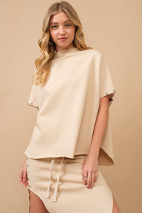 French Terry Funnel Neck Capelet Top