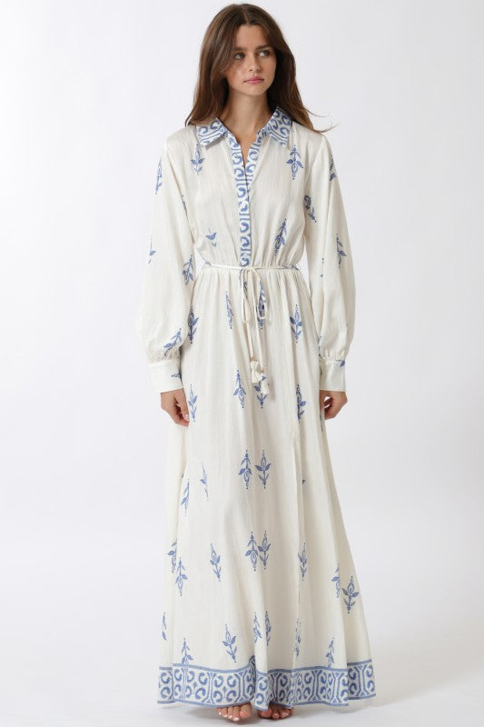 maxi dress with collar neck Collar Neck Long Sleeve Maxi Dress – Verbenaboutique